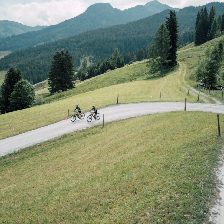 Mountainbiken im Großarltal bei Salzburg - zwei Mountainbiker auf einem Singletrial.